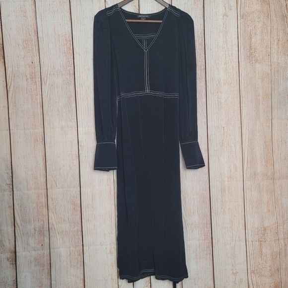 Something Navy Belted Double Slit Contrast Stitch Dress Size XS - Picture 7 of 15